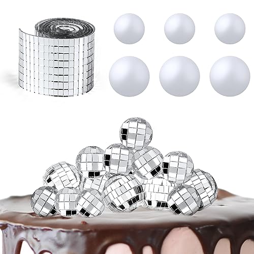 26pcs Disco Ball Cake Toppers, Sliver Mini Disco Balls Shiny DIY Disco Ball Cups Disco Theme Accessories for Birthday Party Disco Party Decorations