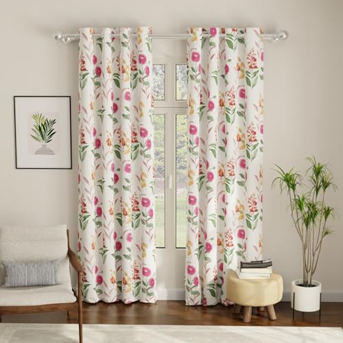 Image of Urban Space Blackout Curtains 7 Ft Set of 2 for Door, Digital Printed Curtains with Eyelets, 80-85% Room Darkening Curtains for Living Room, Tieback Included (Cone Flower - Pink, Door 7 ft Length)