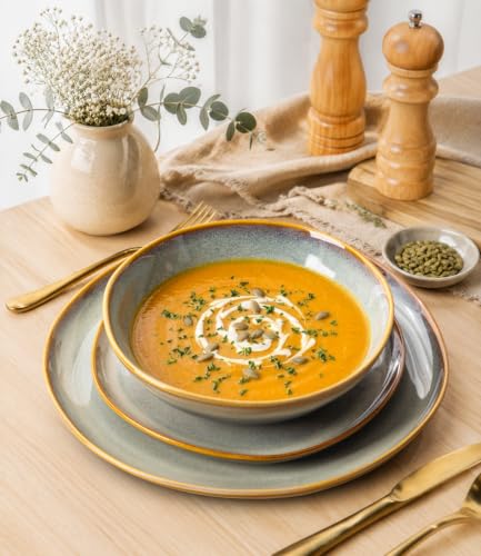 Image of TheTerra Ceramic Dinnerware Set for 4, 12-Piece Plates and Bowls Set