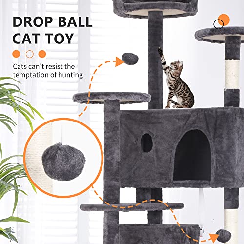 Image of BestPet | 70 inch Cat Tree Tower | Light Gray | Sturdy Multi-Level Cat Tree