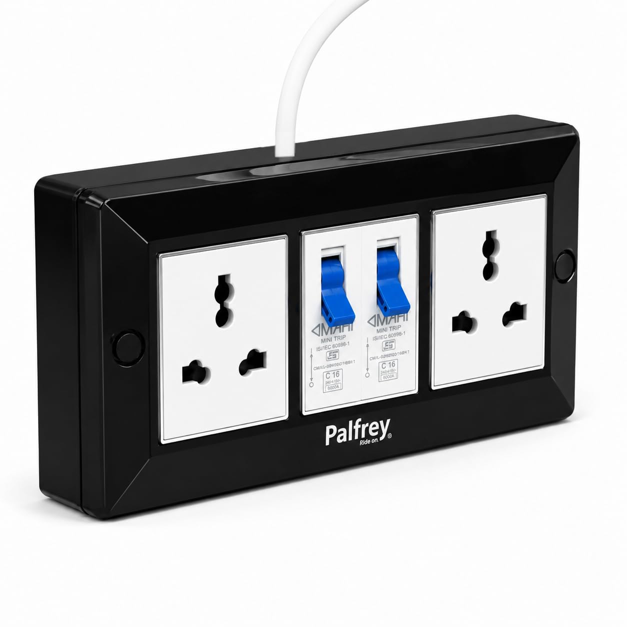 Palfrey 16A Heavy Duty Extension Board with Two 16a Sockets Safety Shutter, Two 16a MCB, 3 Pin Plug & 1.5 Sqmm Copper Cable | 2200W Power Extension for AC, Geyser, Microwave | Black (5 Meter)-image-32