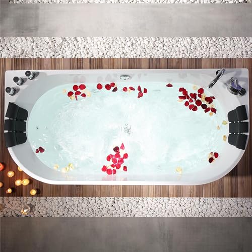 Empava 71 in. Acrylic Freestanding Tub Hydromassage Gracefully Oval Shaped Whirlpool 8 Water Jets Soaking SPA, Double-Ended Massage Bathtub with Two Black Pillow