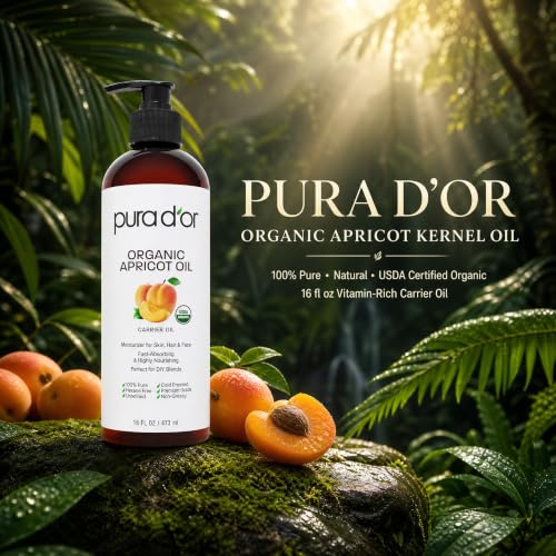 PURA D'OR USDA ORGANIC 100% Pure Apricot Kernel Oil for Hair Face Body 16oz - image 2