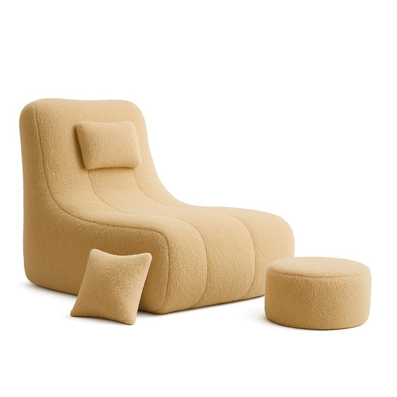 Image of Biggie Bean Bag Chair with Beans Filled 6XL Zuno Lounger-Laziness Pro Max-Crafted for Comfort-Styled for Elegance with Free Cushion & Footrest (Matching Color : Soft Fur Cream)