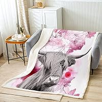 Loussiesd Coperta in morbido pile Sherpa, motivo mucca