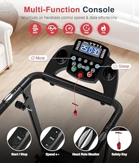 Redliro Treadmill for Seniors with Long handrails - 300 lbs Capacity Walking Treadmill for Seniors with 0%-2% Incline, Foldable, Heart Rate Monitor, Mute Home Recovery Walking Machine for Seniors