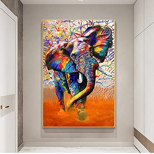 LIANGX Canvas Wall Pictures Animals Graffiti Summary Colourful Elephant Poster Decoration Pictures Living Room Bedroom Home Decoration Canvas Art Poster Wall Poster without Frame (50 x 70 cm)