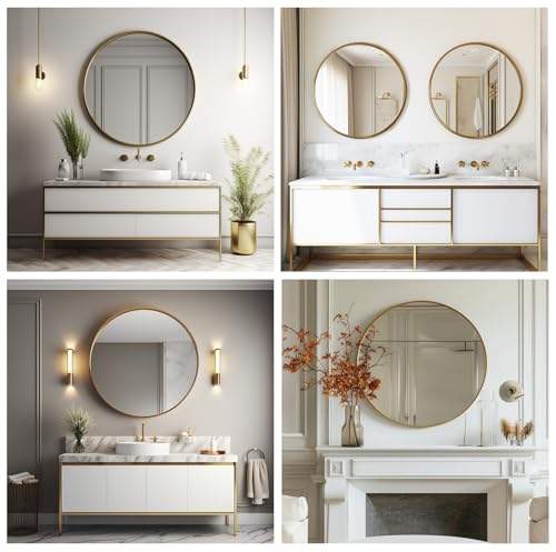 Image of Sunniry Gold Circle Mirror 36 inch, Round Wall Mirror with Metal Frame | Wall Mirrors with Aluminum Frame, High Definition Mirror, No Distortion, perfect for Vanity, Bathroom, Nursery