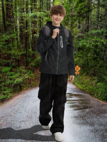 Image of UIQUR Boys Girls Rain Jacket Kids Waterproof Raincoats 5-14 Years | Hooded Lightweight Windbreakers with Zipper Pockets Cycling Camping Running School Lightweight