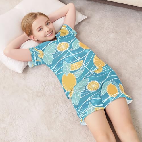 senya Mint and Lemon Satin Summer Pajama Sets Silk Short Sleeve Button Down Sleepwear 7