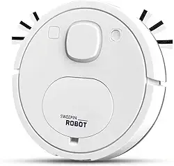 Aspiradores robóticos, aspirador de pó robô de sucção potente, sem emaranhados, bom para pêlos de animais de estimação, piso duro, silencioso, vassoura de chão (branco)