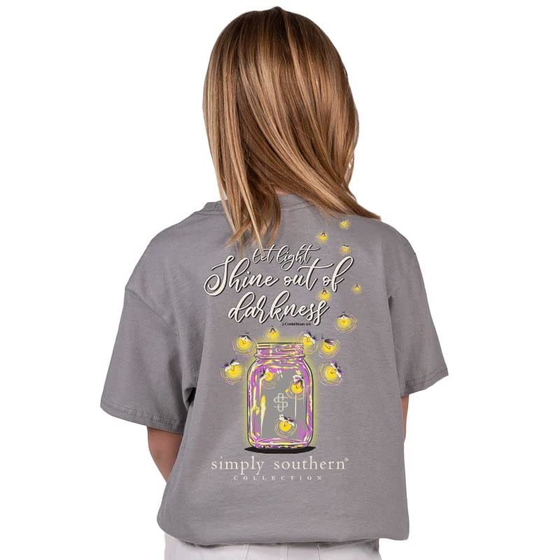 Simply Southern Let Light Shine Out of Darkness - Youth T-Shirt (as1, Alpha, s, Regular) Gray