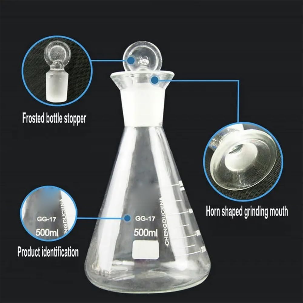 Cristalería de Laboratorio 1 juego de matraces triangulares de vidrio, matraces medidores de yodo de 50 ml, 100 ml, 150 ml, 250 ml, 500 ml y 1000 ml.(1000ml)