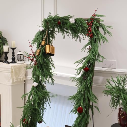 Christmas Garlands Norfolk Pine Garland Real Touch Artificial Faux Greenery Garland 6FT for Holiday Indoor Outdoor Decor by Senjie - Image 7