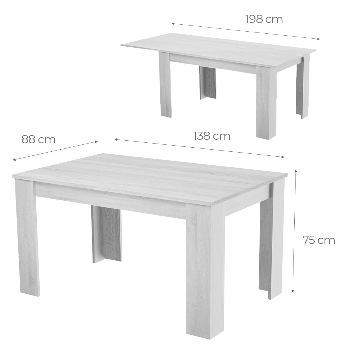 amuéblate online - Mesa de Comedor Extensible, Modelo Austin, Robusta y Funcional, Color Andersen Pino - Gris, Medidas: 138-198 cm (Largo) x 88 cm (Ancho) x 76 cm (Alto)