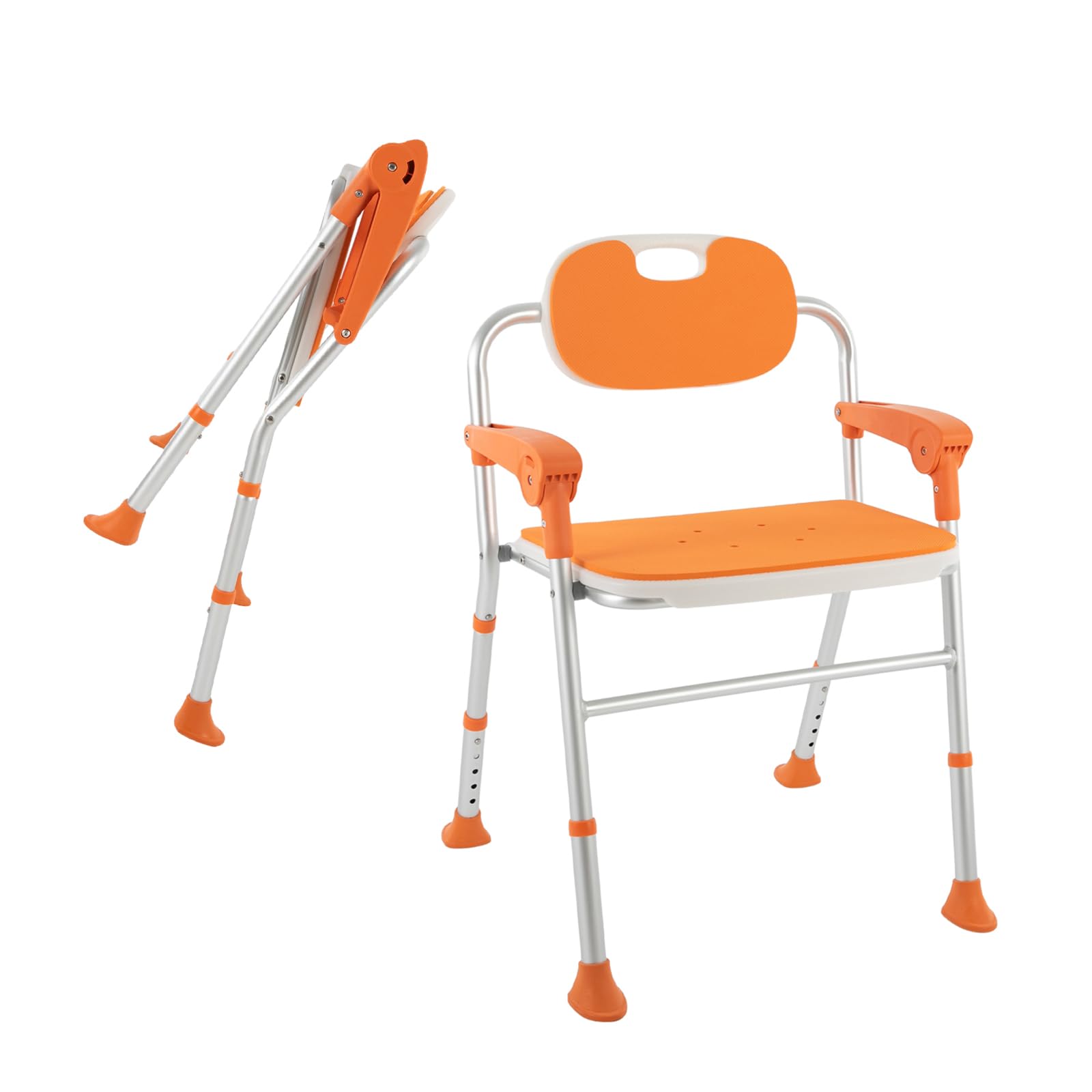 Sedia da doccia pieghevole, fino a 125 kg, 39-49 cm, regolabile in altezza, con braccioli e schienale, sedia da bagno per anziani