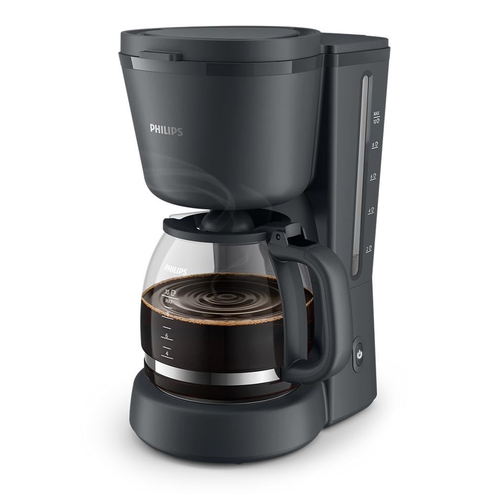 Philips Drip Coffee Maker - 1.2L, Up to 10 Cups, Glass Jug, Auto Off function, Black - HD7430/90