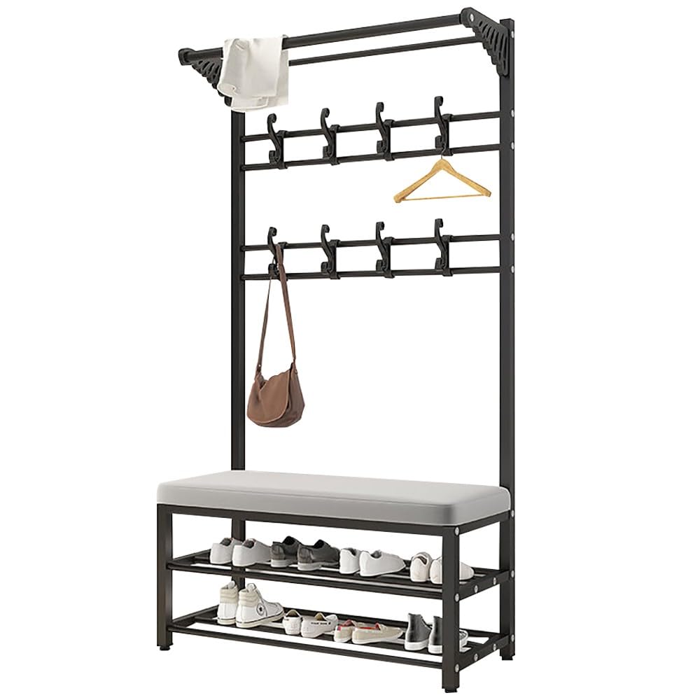 Porte-manteau robuste en métal avec banc à chaussures modulable de 60 à 100 cm
