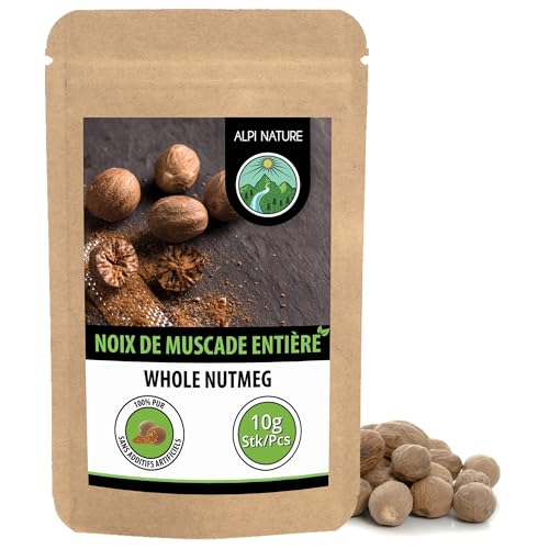 Alpi Nature Noix de Muscade Entière 10 Pièces, Noix de Muscade pour la Cuisine et la Pâtisserie