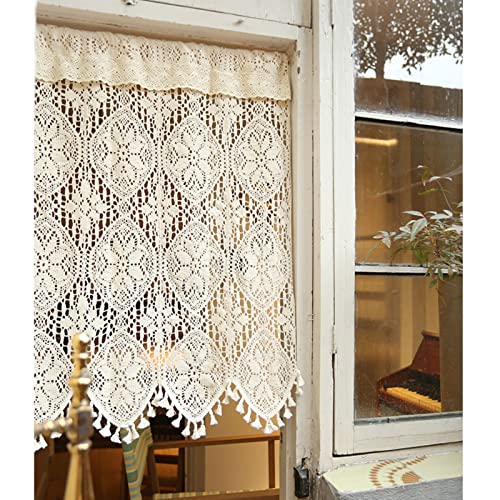 Cortinas semitransparentes elegantes con flecos de ganchillo para ventanas de cafeterías 5