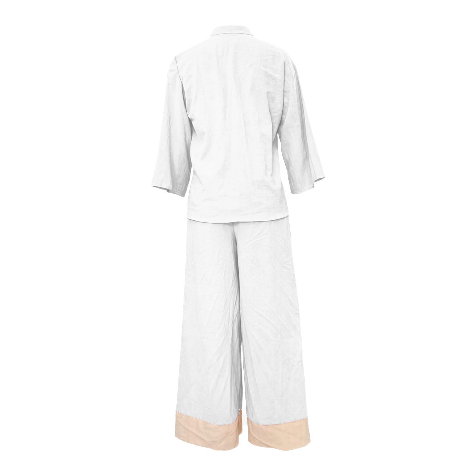 Generisch Damen Sommeroutfit mit französischem Kragen Bluse weiter Hose – leichtes atmungsaktives Set für Reise Büro Freizeit Alltag Date Shopping (White, XXXL)