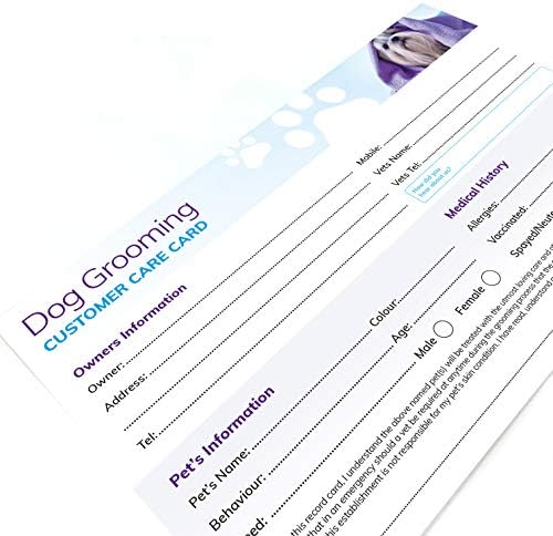 Dog Grooming Customer Care Record Cards 100x pack