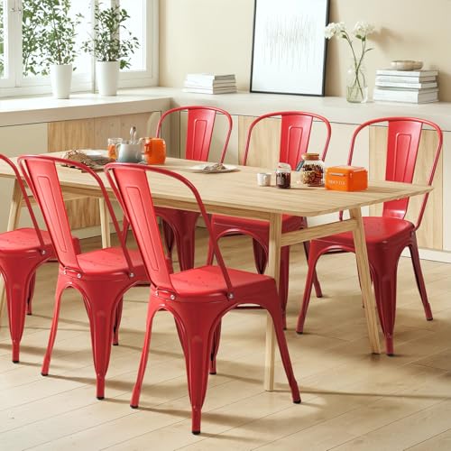 Image of Furmax Metal Dining Chair Indoor Outdoor Use Stackable Classic Trattoria Chair Chic Dining Bistro Cafe Side Metal Chairs Set of 4 (Cerise)