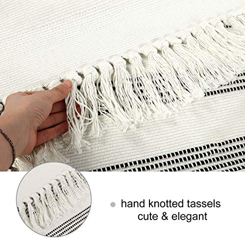 Stripe Boho Rug Runner 2' X 4.3', Kimode Farmhouse Cotton Woven Small Traffic Area Rug Washable Fringe Tassels Throw Rug For Bathroom Kitchen Bedroom Laundry Doorway, Cream #TOP3