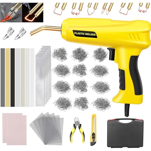 200W Máquina de soldadura de plástico, 2 en 1 kit de reparación de parachoques de coche, 1000 piezas grapas calientes y 56pcs Varillas Soldadura Kit de reparación de plástico de parachoques de auto