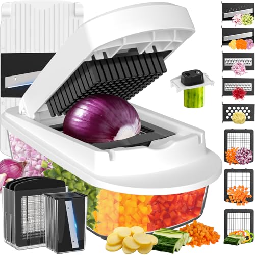 8 Blade All-in-1 Vegetable Chopper Mandoline Slicer with Container, Food Chopper, Onion Chopper,...