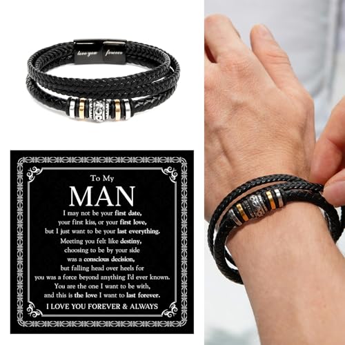 To My Man – Braided Leather & Stainless Steel Bracelet with Heartfelt ‘Love You Forever’ - Elegant Gift Box Included, Gift from Girlfriend or Wife for Husband, Boyfriend, or Brother4