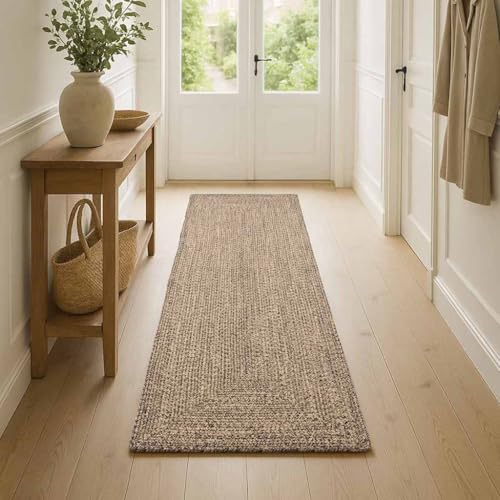 vidaXL Bereichsteppich Braun 60 x 200 cm Jute, Moderner Teppich, rechteckiger Jute-Bodenbelag, handgemachte Deko, stylisch für Wohnzimmer, umweltfreundlich