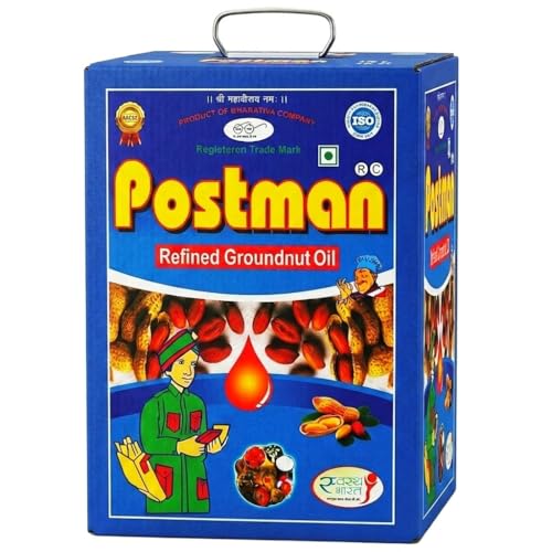 Image of Postman Premium Refined Groundnut Oil 15Litre Tin | Pure & Light Peanut Oil for Deep Frying, Cholesterol Free & Vitamin E Rich Singdana Tel