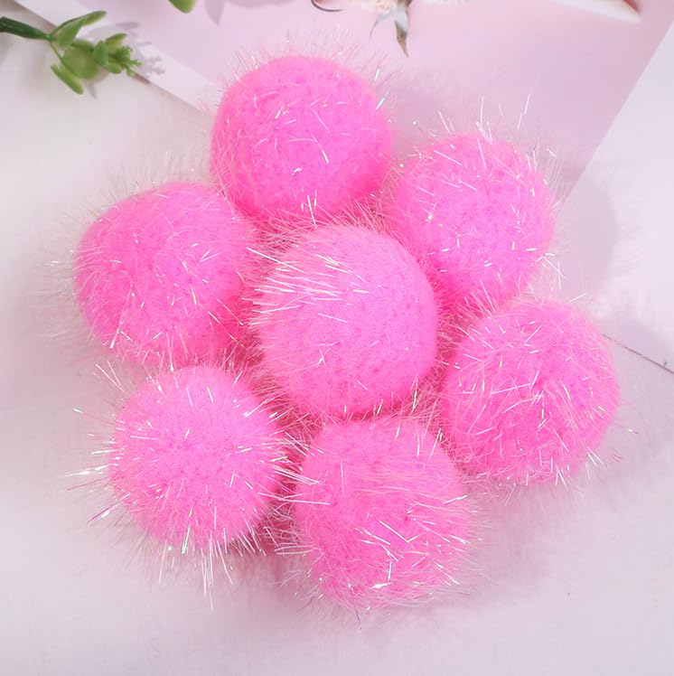 YYCRAFT Glitter Pom Pom Balls for Kittens Cat Toy,DIY Craft (Pink, Ball Size: 2"(50mm)) — image 1