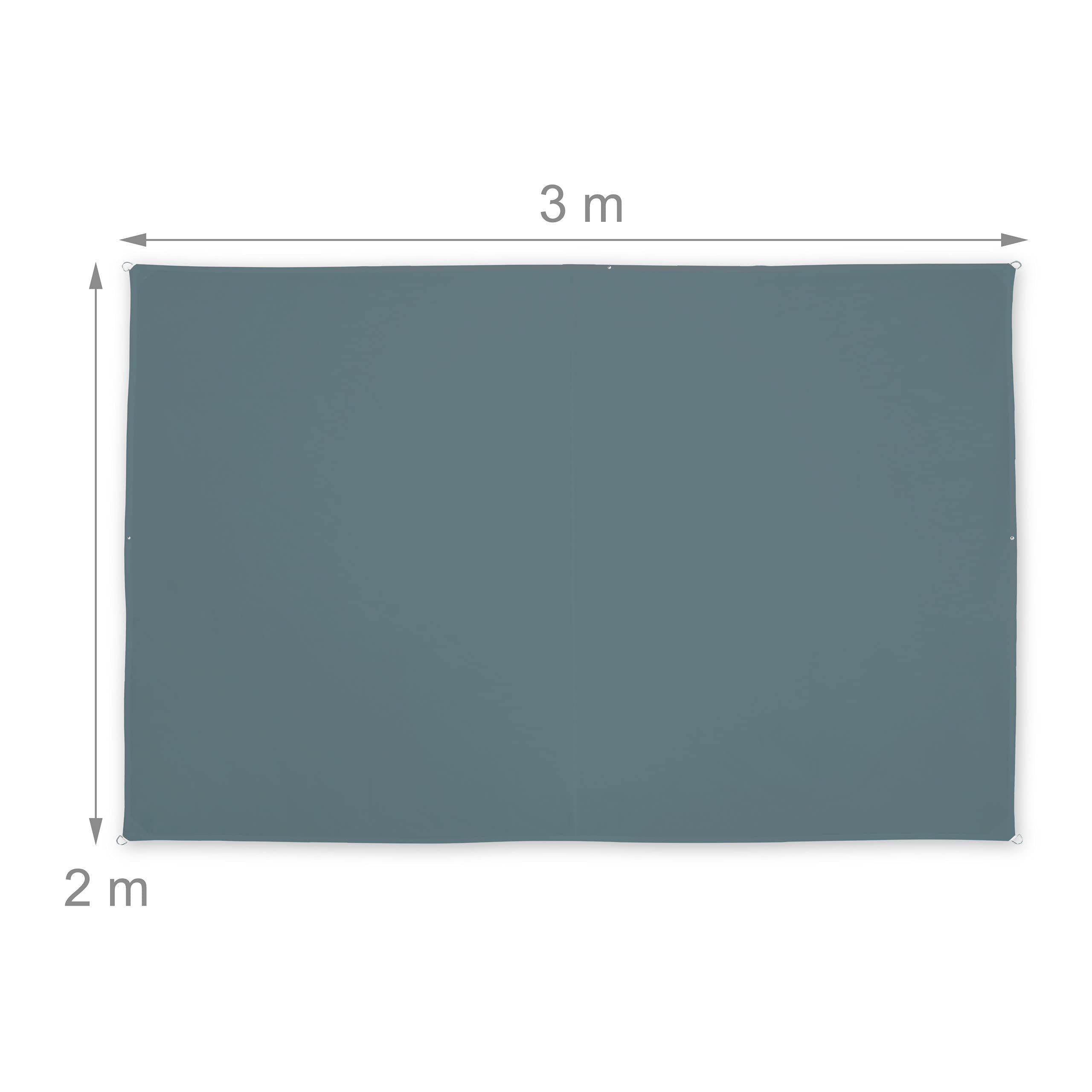 relaxdays Voile d’ombrage rectangulaire, imperméable, Anti-UV, tendeurs, terrasse, Balcon, 2x3 m, Gris