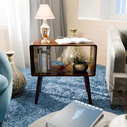 Image of ETIQUETTE ART Wooden Nightstand, End Table, Bed Side Table for Small Spaces Magazine Stand with Storage Engineered Wood Bookcase Wooden Bedside Table, Coffee Table, Living Room /Bedroom (Full Brown)