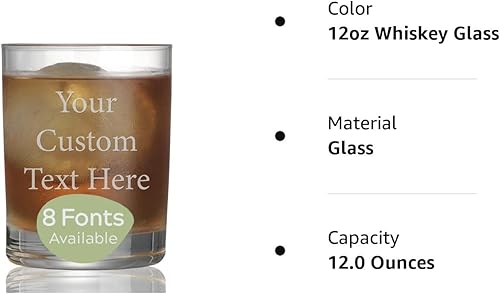Miniatura 9 de Vaso de whisky personalizado grabado con tu texto personalizado, vidrio personalizado de 12 onzas para cócteles o bourbon