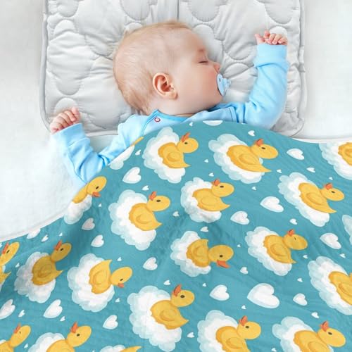 Image of Toddler Blanket for Baby Boy or Girl Soft Multi Use Wrap Swaddle for Infant Toddler 30X40in Cute Yellow Ducks Floating on Clouds