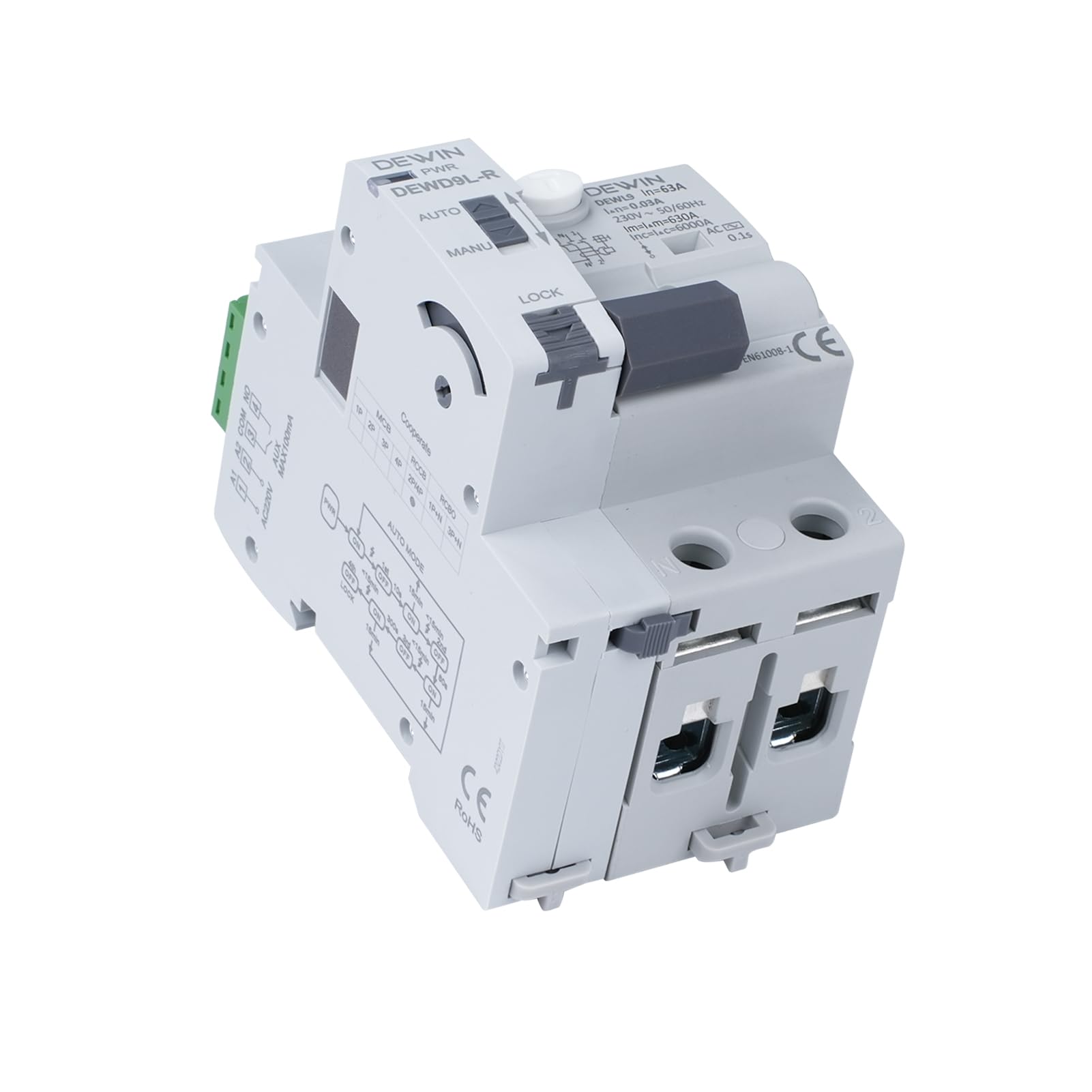 Salvavita con Riarmo Automatico Differenziale Riarmo Automatico Magnetotermico Differenziale 63A Riarmo Automatico Dispositivo di Riaccensione 2P AC 230V 63A 30mA