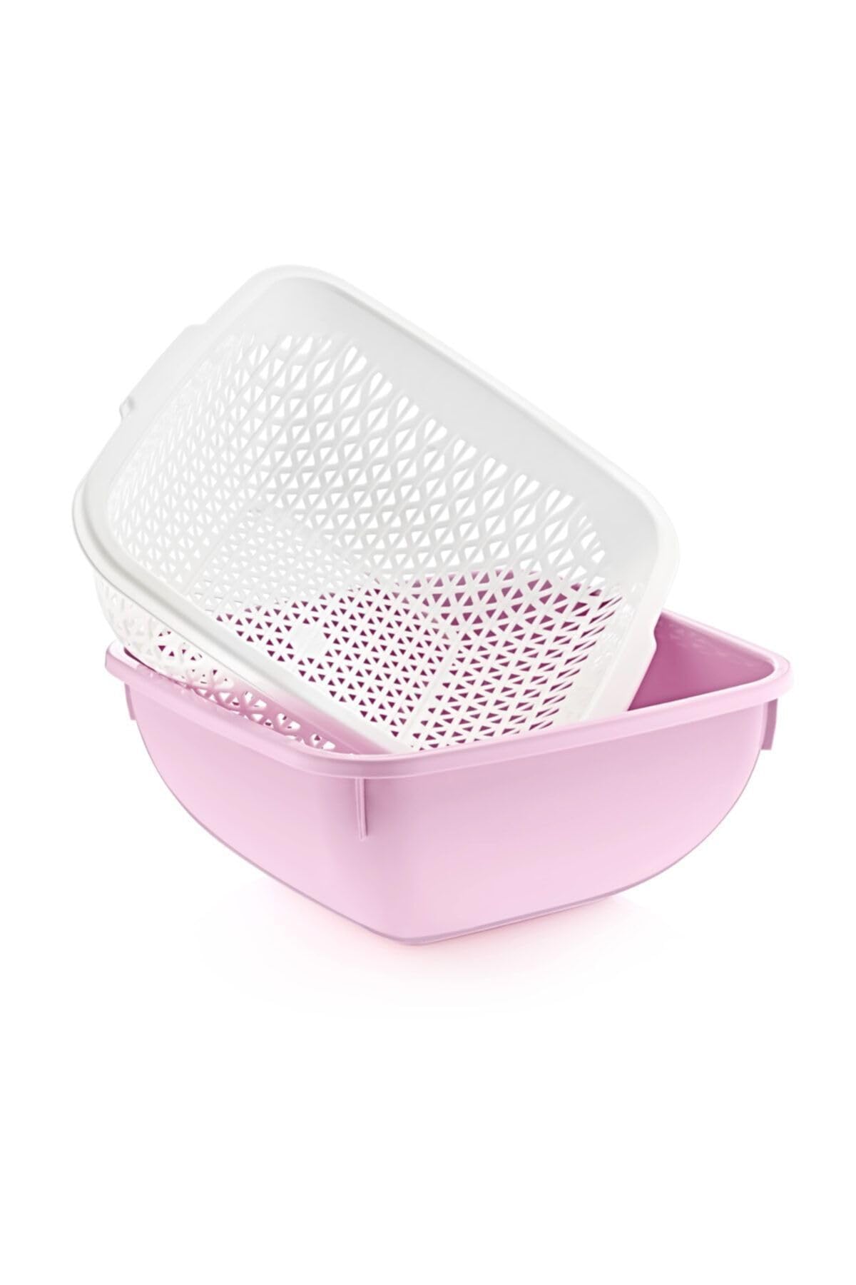 Melkan Home Çok Amaçlı Süzgeç 6 Litre Süzgeç Kare Kase 6 Litre Ikili Set Pudra - Mutfak Gereçleri