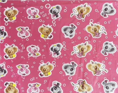 Image of Waterproof PVC Plastic Mattress Protector Double Bed Flat Bedsheet with Elastic for Babies Girls & Boys (Pink Koala)