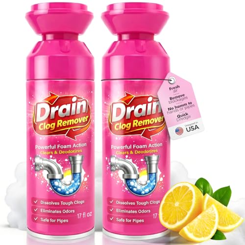 Foaming Drain Cleaner Drain Clog Remover Sink Hair Cleaner and Deodorizer Pipe-Safe Foam Cleaner for Kitchen Sinks Bathroom Drains Showers Tubs Fast Odor Control Easy Foam Care (2Pcs)