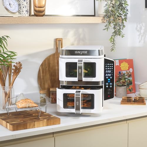 Salter VertiCook View Air Fryer - Vertical Double Drawers, Cook On 4 Levels, XL 9L Capacity - 2 x 4.5L Baskets, 2 Drawers & 2 Racks, Space Saving, 12 Functions, Sync & Match, PFAS-Free, 2400W, White - Image 3
