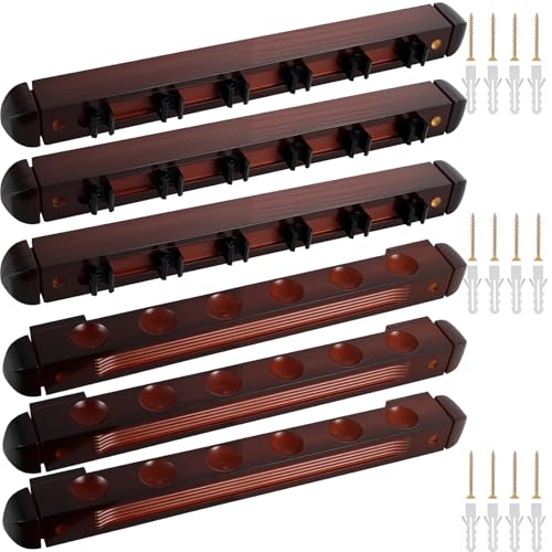 spaclatio 6-Piece Wall-Mounted Wooden Pool Cue Rack, Hardwood Billiard Stick Holder for 6 Cues, Billiard Table Accessories, Pool Cue Holder Perfect for Organized Cue Storage