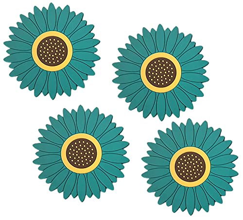 Image of Silicone Trivet Mat - Sunflower Hot Pot Holder Pads - Coasters for Kitchen - Placemat for Hot Dishes - Hot Pads for Table (Set of 4, Big, Green)