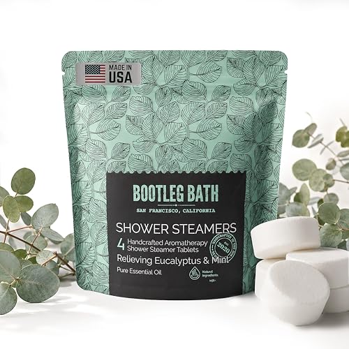 BOOTLEG BATH Shower Steamers Aromatherapy Eucalyptus and Mint 4 Pack, 100% Pure Essential Oil, All Natural, for Men and Women, Made in USA