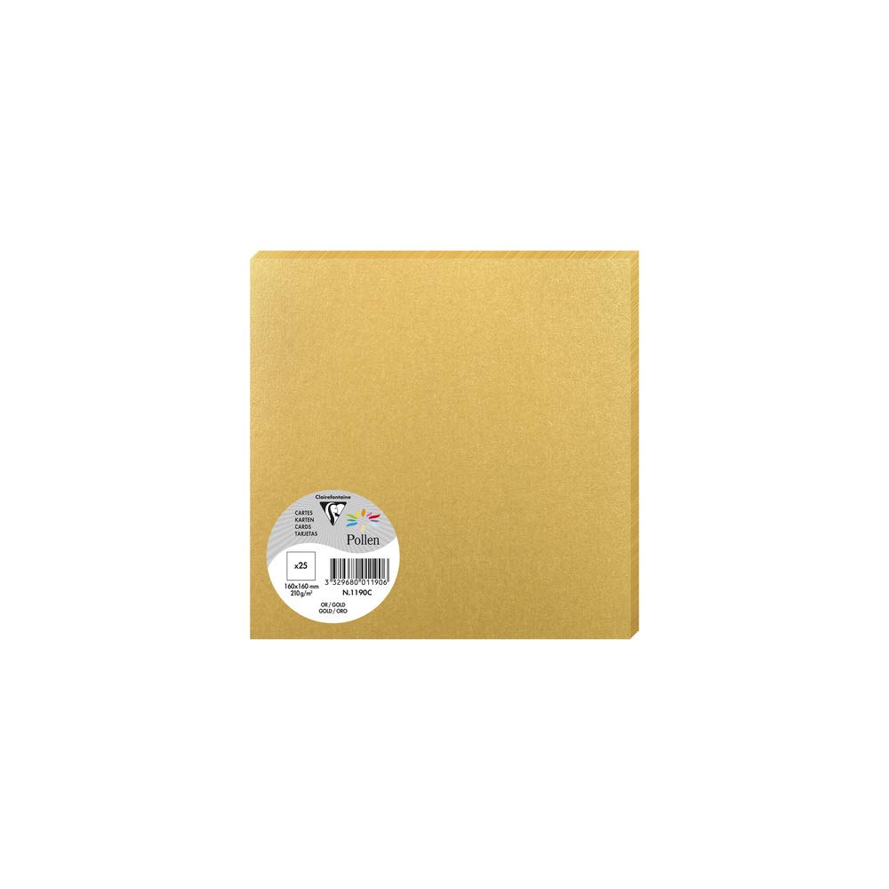 Clairefontaine 1190C Gold Iridescent paper Pack of 25 Plain Cards Square 16x16cm 210gsm Events Correspondence Invitation Cards Pollen range Smooth Premium