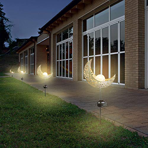 ATHLERIA Garden Solar Lights Outdoor Decorative, 2 Pack Crackle Glass Ball Solar Light with Moon Hollowed-Out Metal, Waterproof Solar Powered Lighting for Lawn, Pathway, Patio, Yard - Thumbnail 6