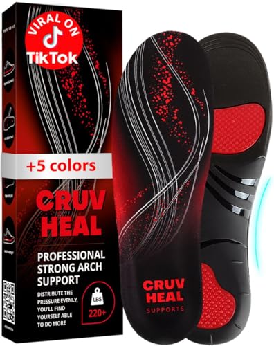 220+ lbs Plantar Fasciitis High Arch Support Insoles Men Women - Orthotic Shoe Inserts - Boot Work Shoe Insole (L, Black)