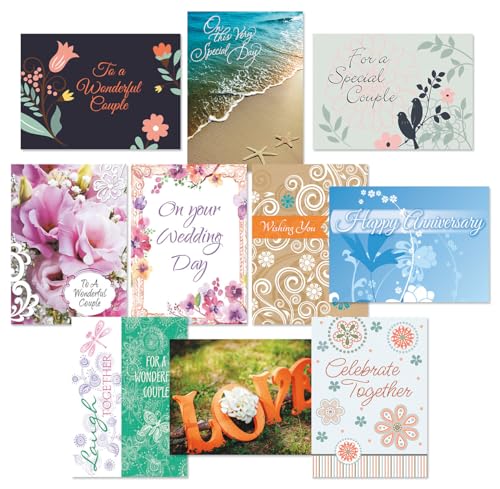 Current Variety Wedding & Anniversary Greeting Card Set - Value Pack of 20 Cards With White Envelopes, 10 Designs, Large 5" x 7" Assortment